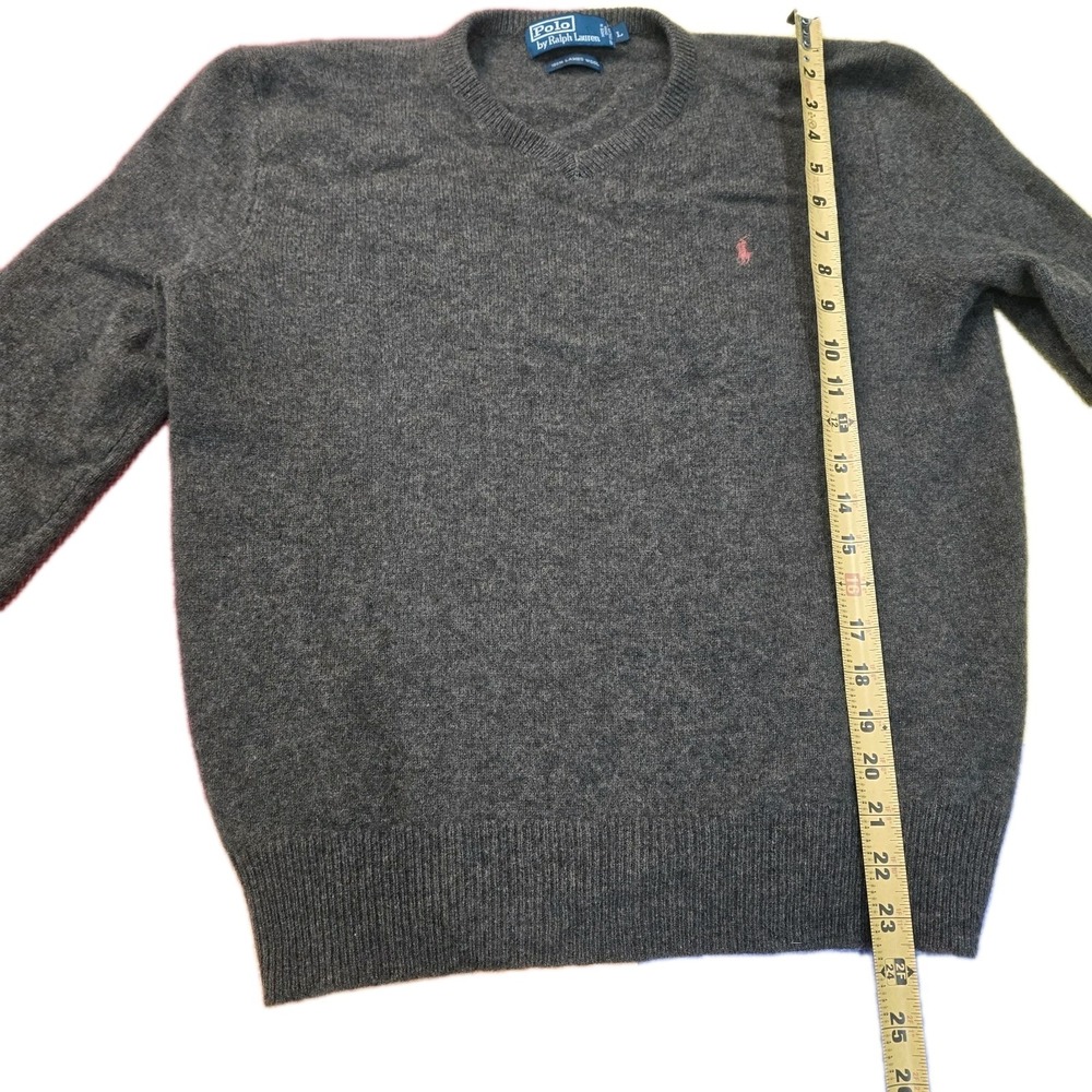 Polo Ralph Lauren Sweater Men's L Olive Green Moss Gray‎ V-Neck 100% Lambs Wool